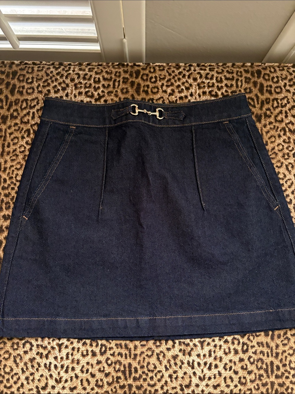 Express Dark Blue Denim Mini Skirt with Horsebit Detail